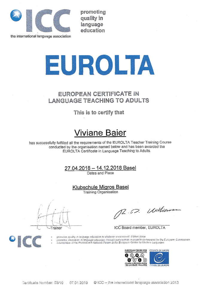 Internationale Sprachlehre (Eurolta Zertifikat)